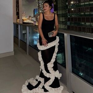 NBD Black and White Ruffle Dress